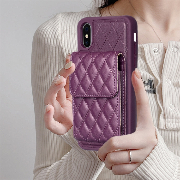 For iPhone XS Max Vertical Wallet Rhombic Leather Phone Case