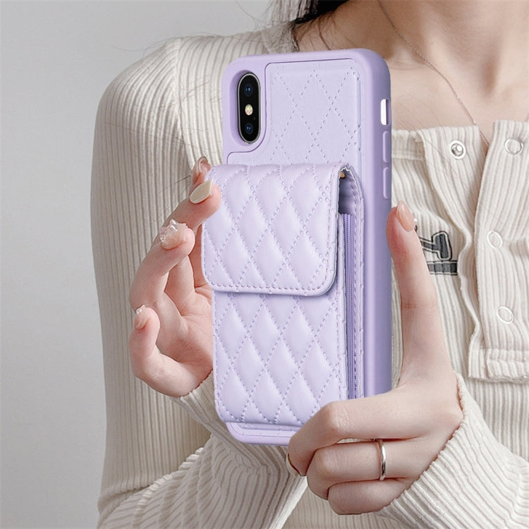 For iPhone XS Max Vertical Wallet Rhombic Leather Phone Case