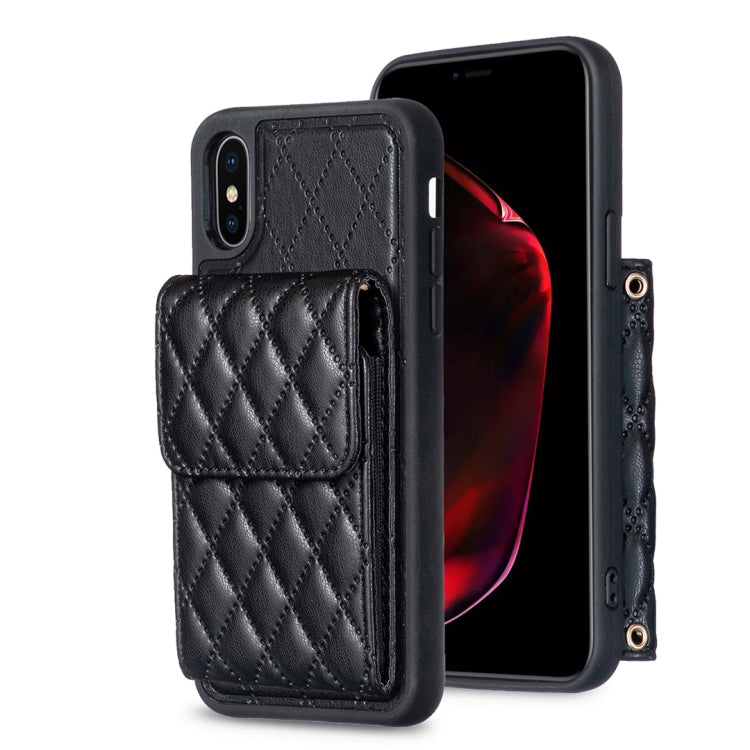 For iPhone XS Max Vertical Wallet Rhombic Leather Phone Case