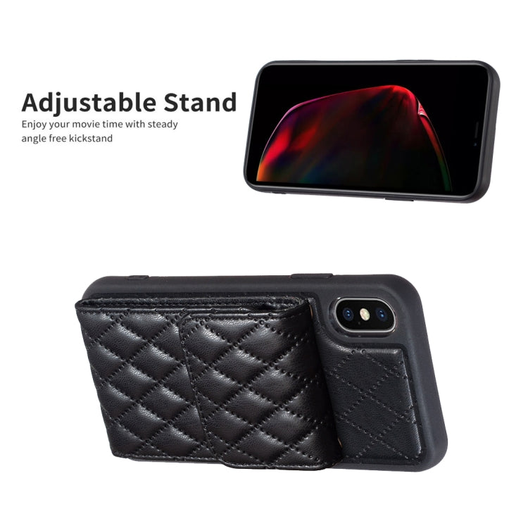 For iPhone XS Max Vertical Wallet Rhombic Leather Phone Case