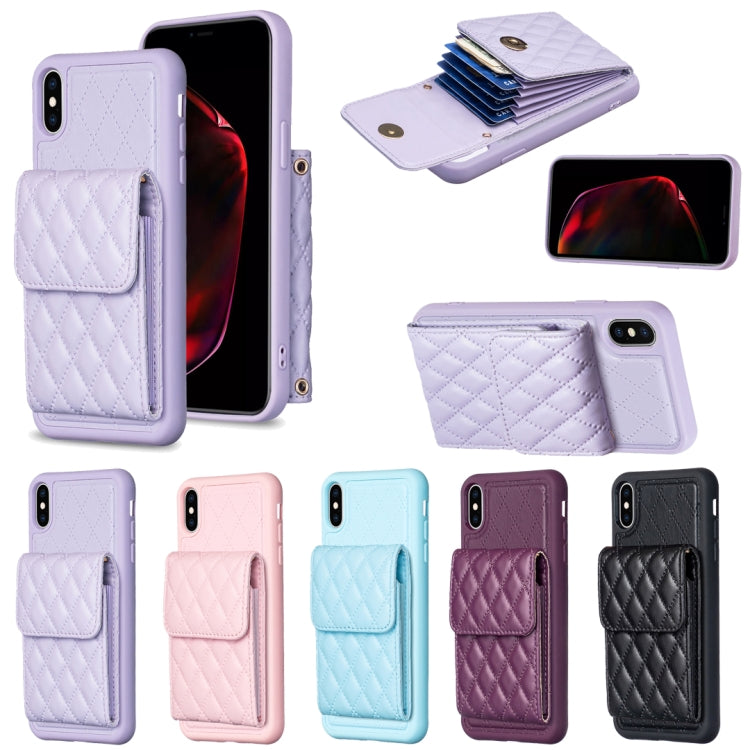 For iPhone XS Max Vertical Wallet Rhombic Leather Phone Case