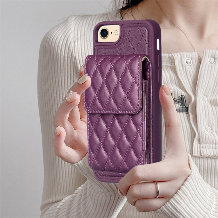 For iPhone SE 2022 / SE 2020 / 7 / 8 Vertical Wallet Rhombic Leather Phone Case