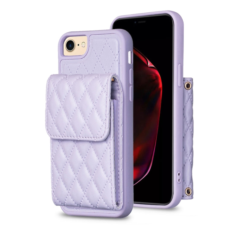 For iPhone SE 2022 / SE 2020 / 7 / 8 Vertical Wallet Rhombic Leather Phone Case