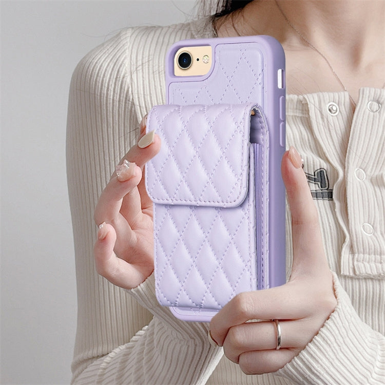 For iPhone SE 2022 / SE 2020 / 7 / 8 Vertical Wallet Rhombic Leather Phone Case