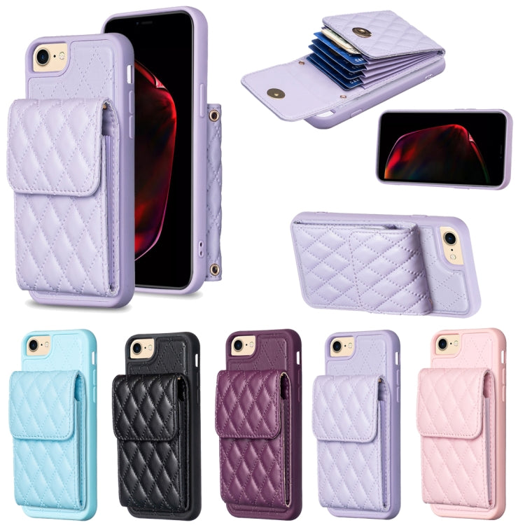 For iPhone SE 2022 / SE 2020 / 7 / 8 Vertical Wallet Rhombic Leather Phone Case