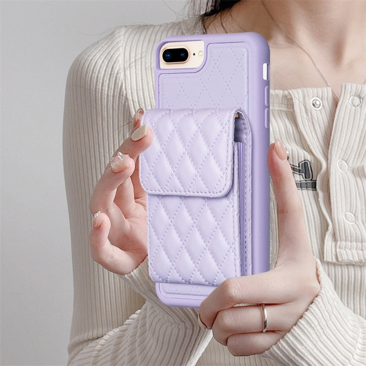 For iPhone 7 Plus / 8 Plus Vertical Wallet Rhombic Leather Phone Case