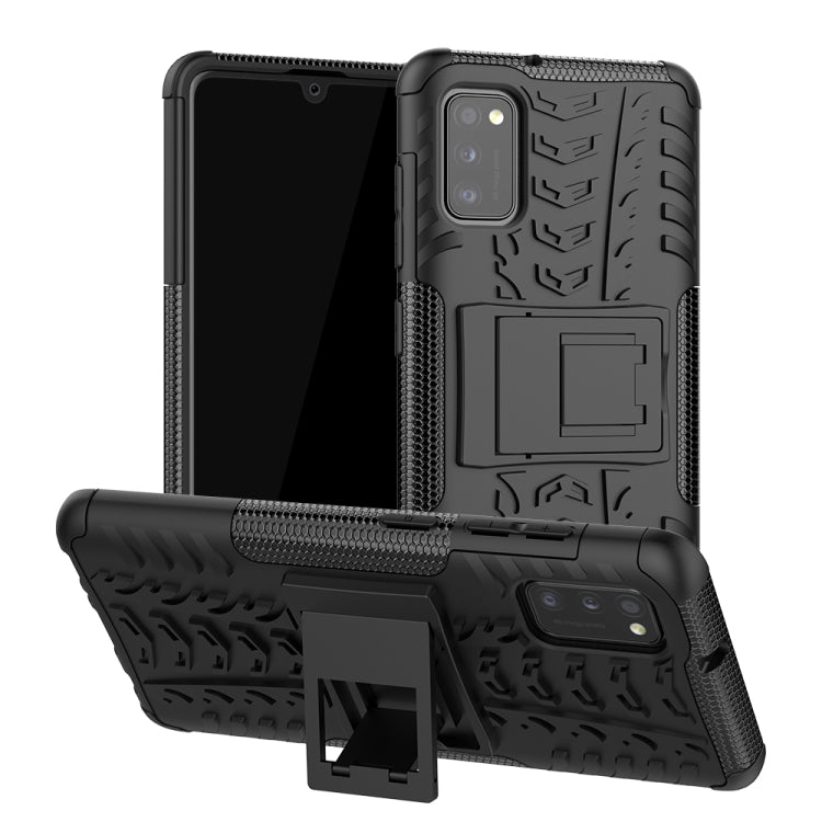 For Samsung Galaxy A41 EU Version Tire Texture Shockproof TPU + PC Protective Case with Holder