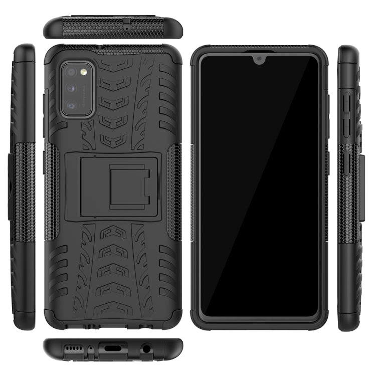 For Samsung Galaxy A41 EU Version Tire Texture Shockproof TPU + PC Protective Case with Holder