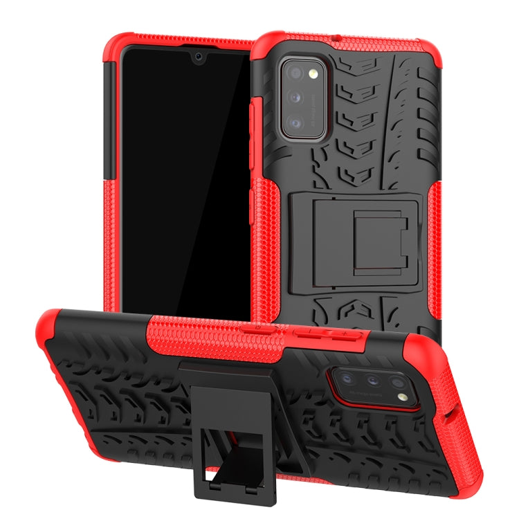 For Samsung Galaxy A41 EU Version Tire Texture Shockproof TPU + PC Protective Case with Holder