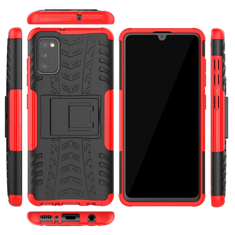 For Samsung Galaxy A41 EU Version Tire Texture Shockproof TPU + PC Protective Case with Holder