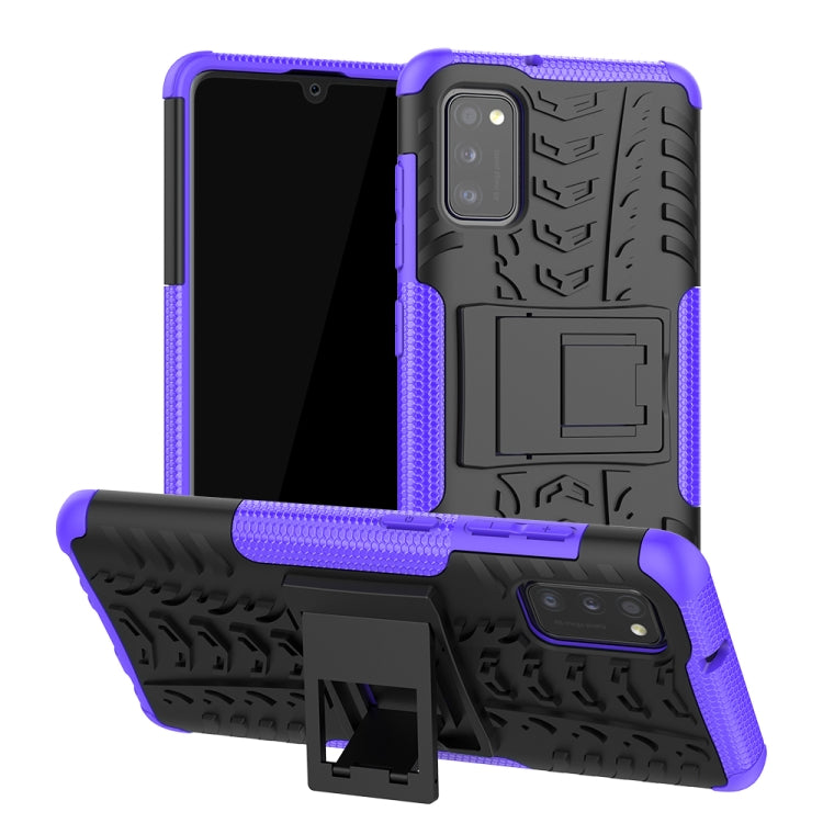 For Samsung Galaxy A41 EU Version Tire Texture Shockproof TPU + PC Protective Case with Holder