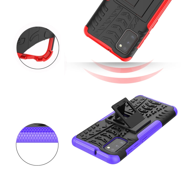 For Samsung Galaxy A41 EU Version Tire Texture Shockproof TPU + PC Protective Case with Holder