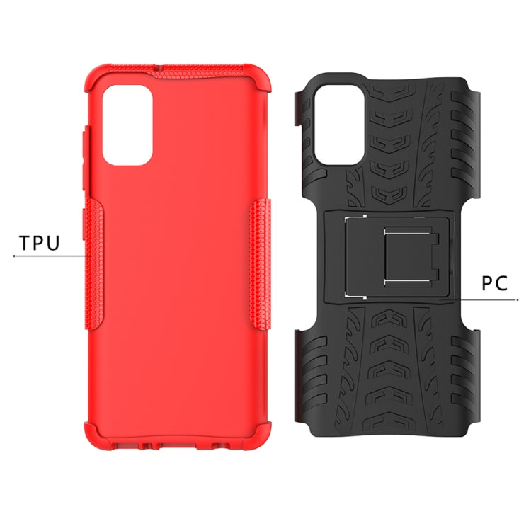 For Samsung Galaxy A41 EU Version Tire Texture Shockproof TPU + PC Protective Case with Holder