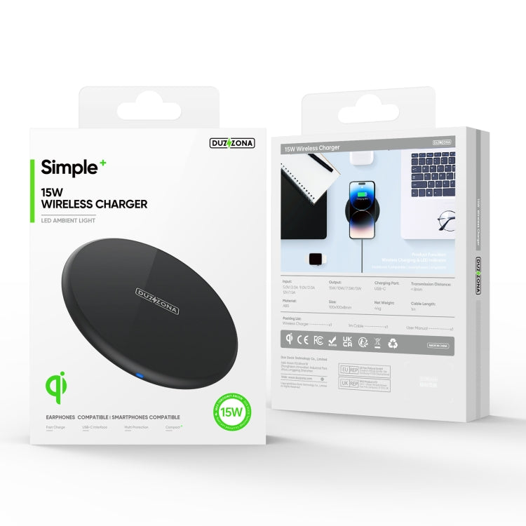 DUZZONA W11 15W Desktop Qi Wireless Charger(Black)