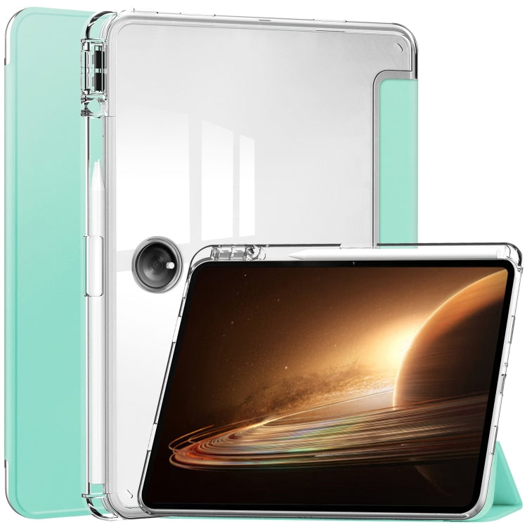 For OPPO Pad 2 3-Fold Clear Back Cover Leather Smart Tablet Case