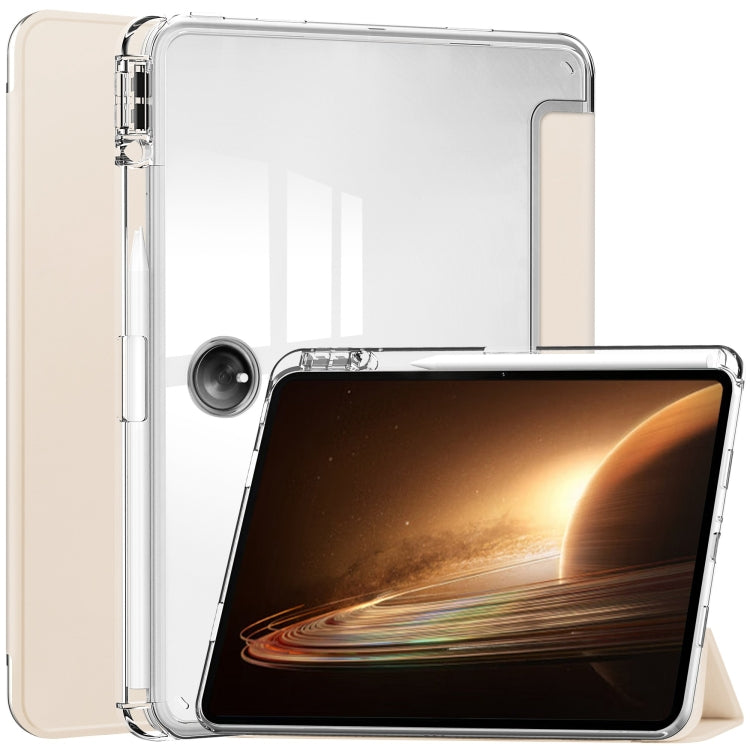 For OPPO Pad 2 3-Fold Clear Back Cover Leather Smart Tablet Case