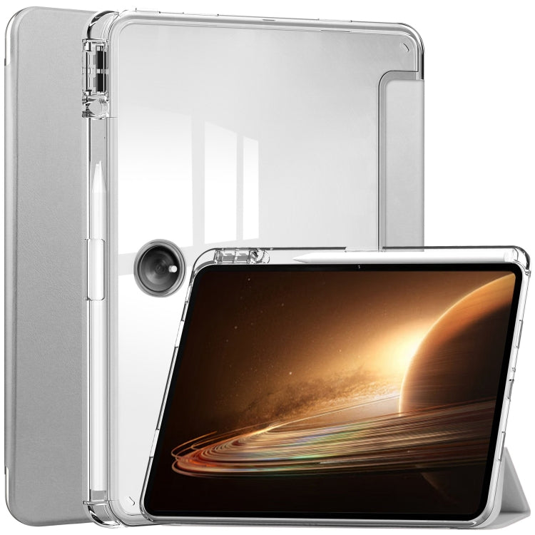For OPPO Pad 2 3-Fold Clear Back Cover Leather Smart Tablet Case