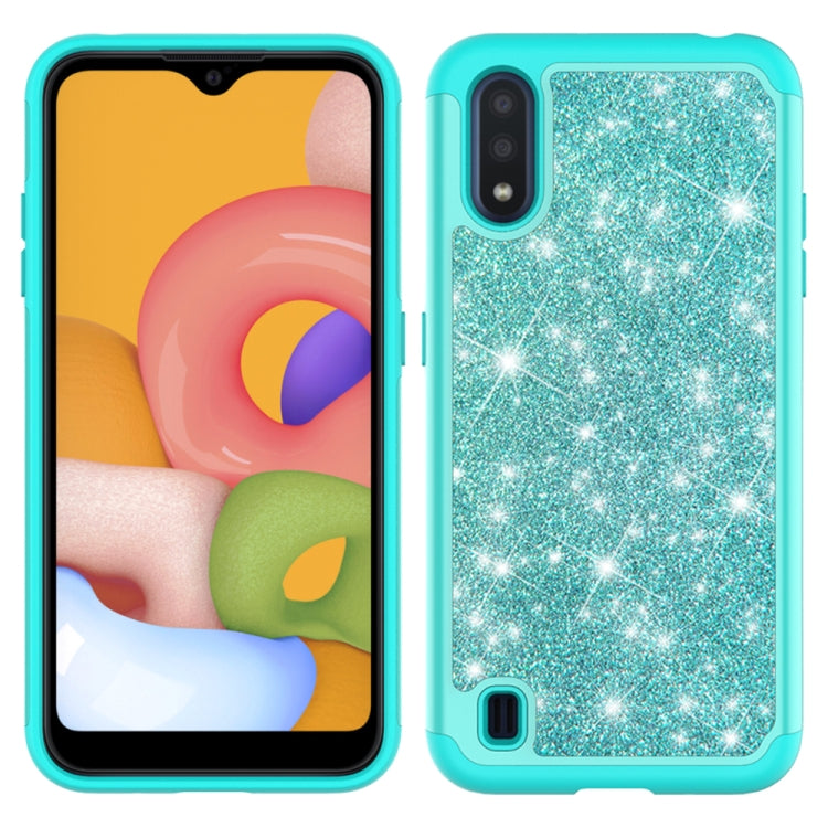 For Samsung Galaxy A01 US Version Glitter Powder Contrast Skin Shockproof Silicone + PC Protective Case(Green)