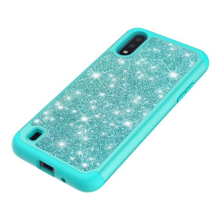 For Samsung Galaxy A01 US Version Glitter Powder Contrast Skin Shockproof Silicone + PC Protective Case(Green)
