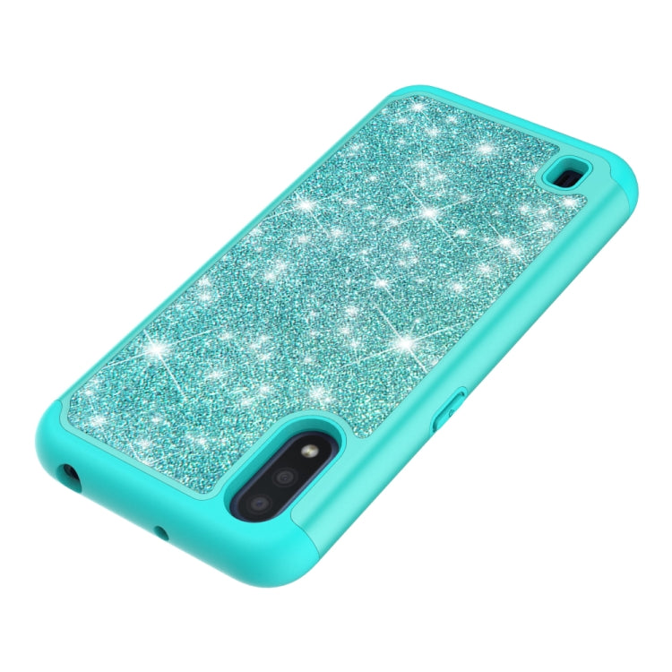 For Samsung Galaxy A01 US Version Glitter Powder Contrast Skin Shockproof Silicone + PC Protective Case(Green)