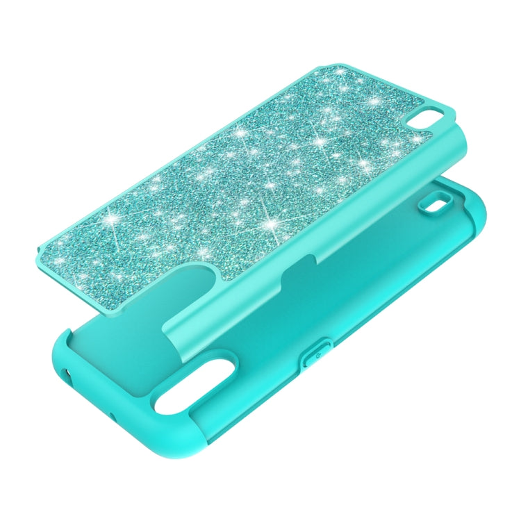 For Samsung Galaxy A01 US Version Glitter Powder Contrast Skin Shockproof Silicone + PC Protective Case(Green)