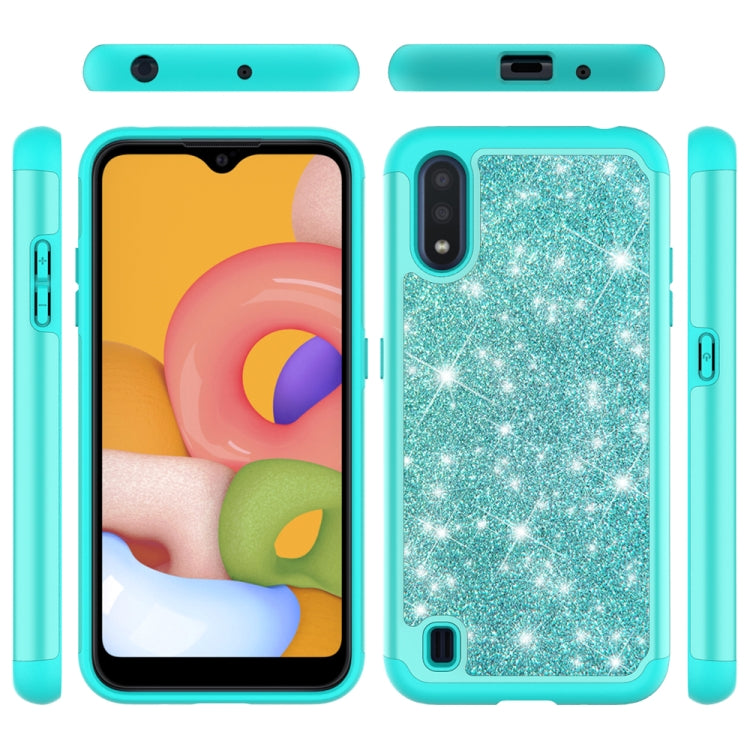 For Samsung Galaxy A01 US Version Glitter Powder Contrast Skin Shockproof Silicone + PC Protective Case(Green)