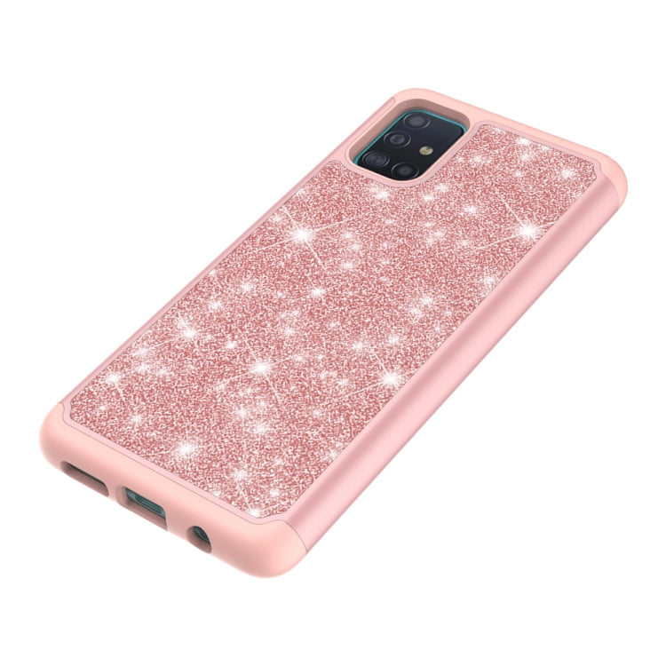 For Samsung Galaxy A51 Glitter Powder Contrast Skin Shockproof Silicone + PC Protective Case(Rose Gold)