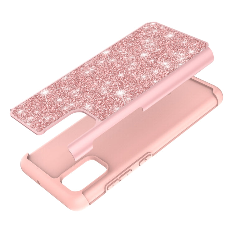 For Samsung Galaxy A51 Glitter Powder Contrast Skin Shockproof Silicone + PC Protective Case(Rose Gold)