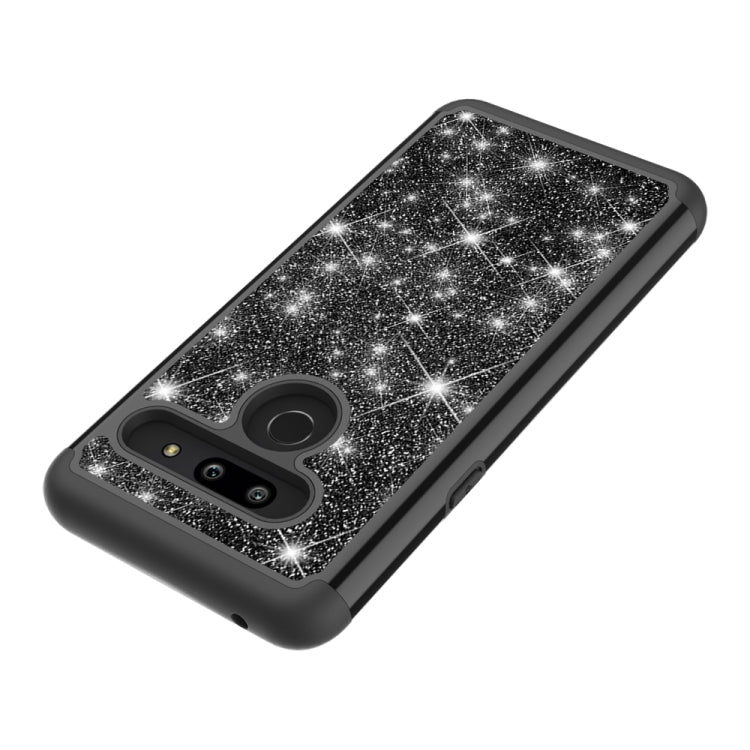 For LG G8 ThinQ Glitter Powder Contrast Skin Shockproof Silicone + PC Protective Case(Black)
