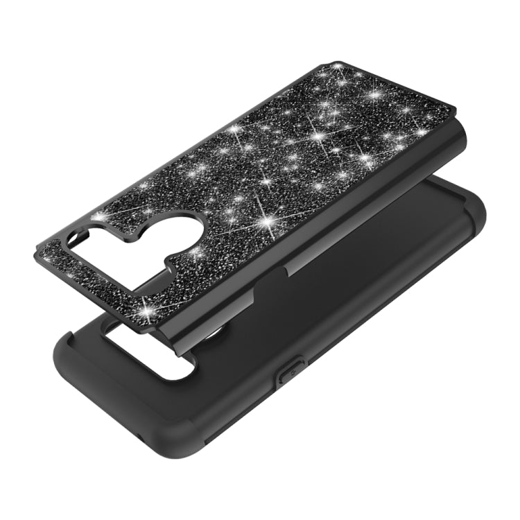 For LG G8 ThinQ Glitter Powder Contrast Skin Shockproof Silicone + PC Protective Case(Black)