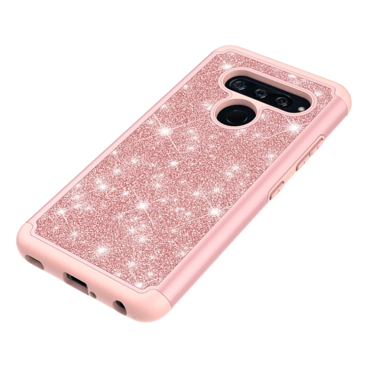For LG V40 ThinQ Glitter Powder Contrast Skin Shockproof Silicone + PC Protective Case(Rose Gold)