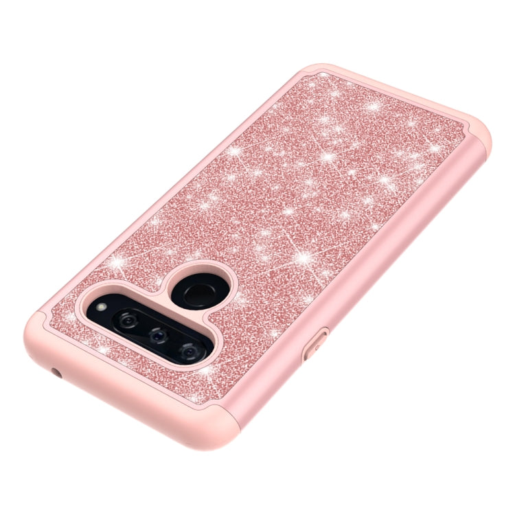 For LG V40 ThinQ Glitter Powder Contrast Skin Shockproof Silicone + PC Protective Case(Rose Gold)