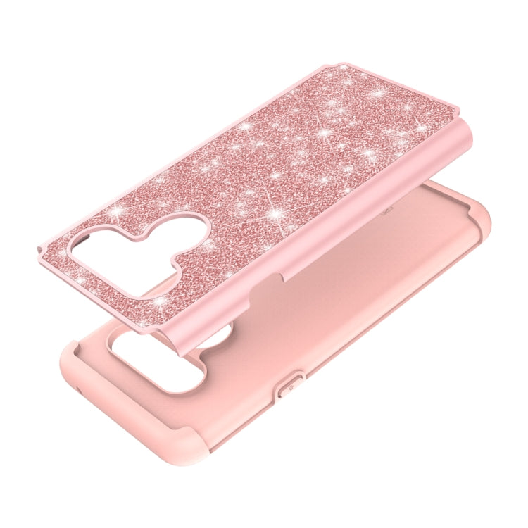 For LG V40 ThinQ Glitter Powder Contrast Skin Shockproof Silicone + PC Protective Case(Rose Gold)