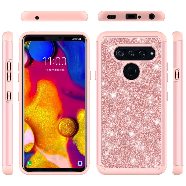 For LG V40 ThinQ Glitter Powder Contrast Skin Shockproof Silicone + PC Protective Case(Rose Gold)