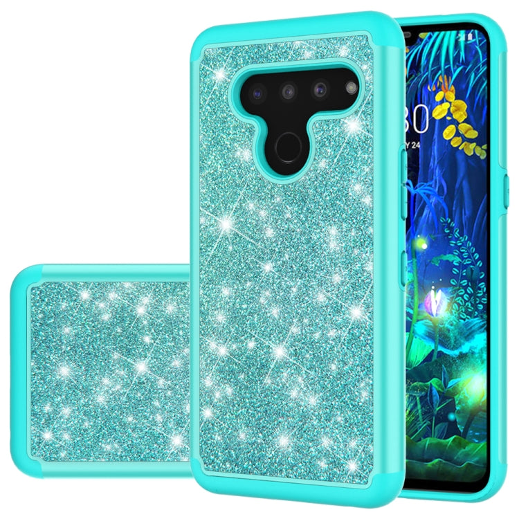 For LG V50 ThinQ 5G Glitter Powder Contrast Skin Shockproof Silicone + PC Protective Case(Green)