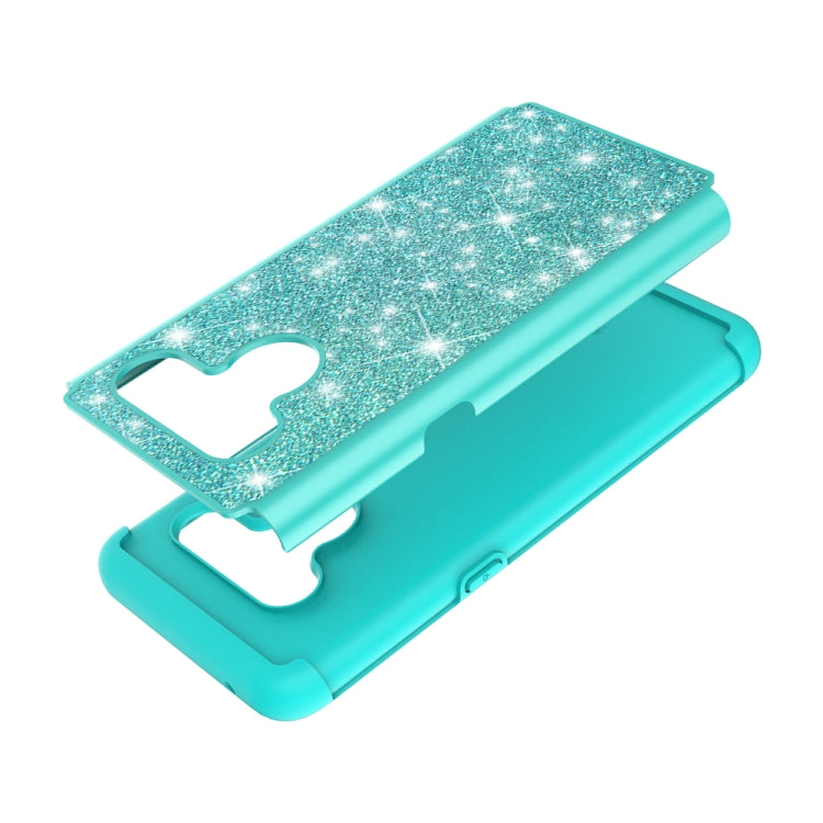 For LG V50 ThinQ 5G Glitter Powder Contrast Skin Shockproof Silicone + PC Protective Case(Green)