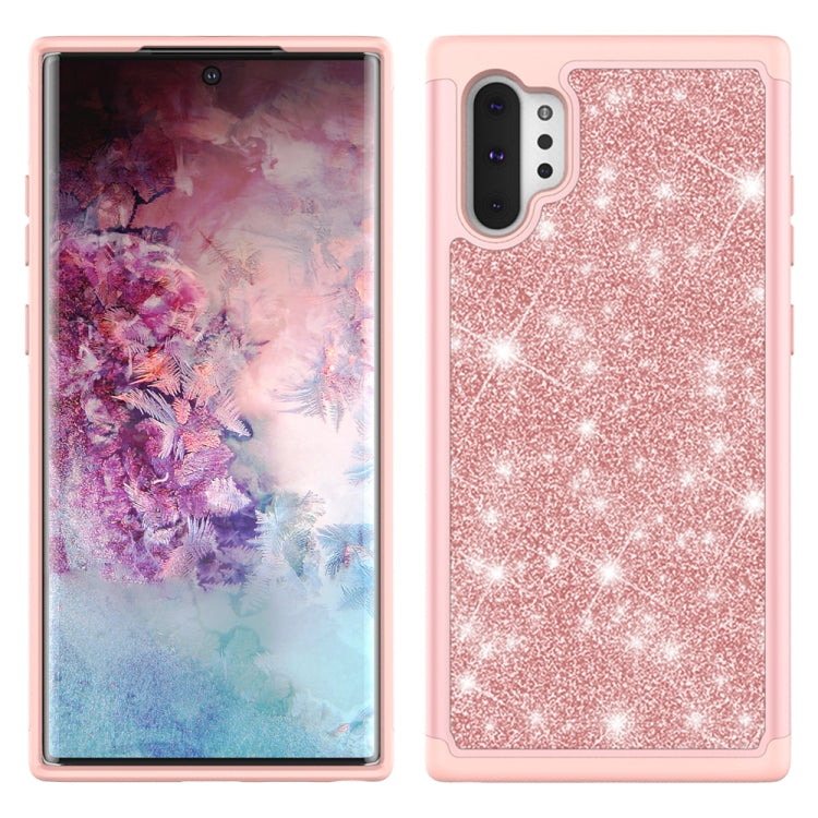 For Samsung Galaxy Note 10+ Glitter Powder Contrast Skin Shockproof Silicone + PC Protective Case(Rose Gold)