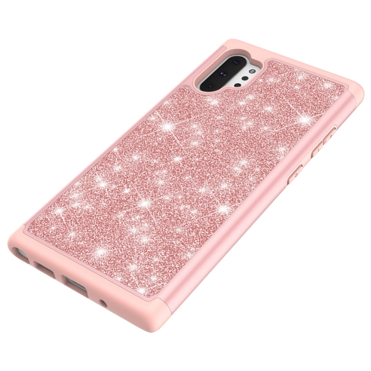 For Samsung Galaxy Note 10+ Glitter Powder Contrast Skin Shockproof Silicone + PC Protective Case(Rose Gold)