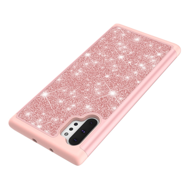 For Samsung Galaxy Note 10+ Glitter Powder Contrast Skin Shockproof Silicone + PC Protective Case(Rose Gold)