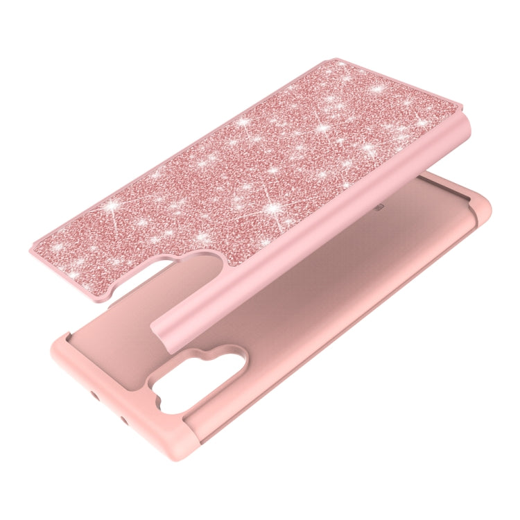 For Samsung Galaxy Note 10+ Glitter Powder Contrast Skin Shockproof Silicone + PC Protective Case(Rose Gold)