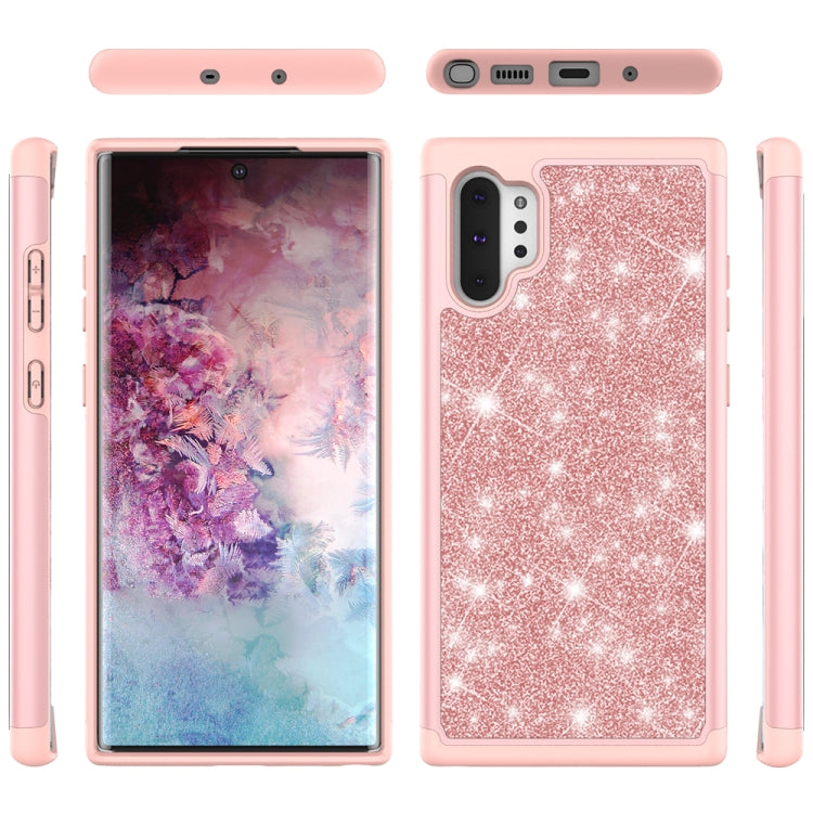 For Samsung Galaxy Note 10+ Glitter Powder Contrast Skin Shockproof Silicone + PC Protective Case(Rose Gold)