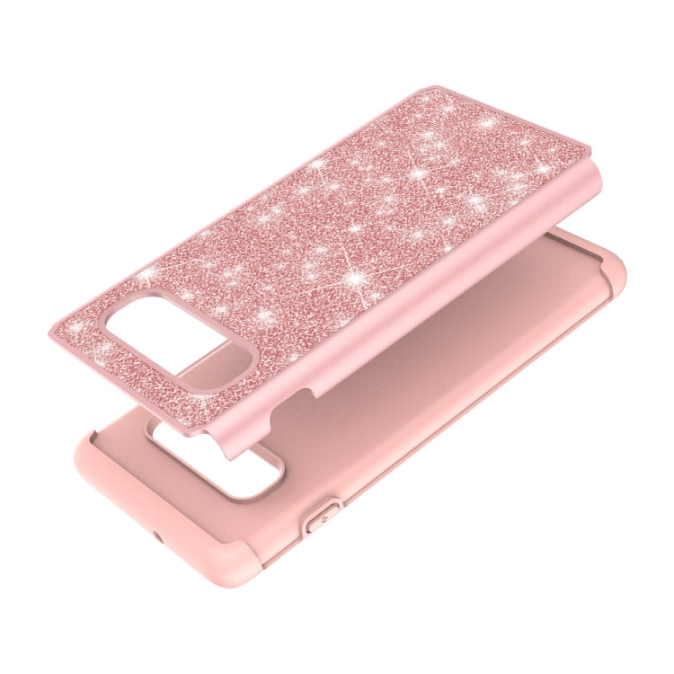 For Samsung Galaxy S10+ Glitter Powder Contrast Skin Shockproof Silicone + PC Protective Case(Rose Gold)