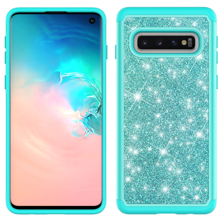 For Samsung Galaxy S10 Glitter Powder Contrast Skin Shockproof Silicone + PC Protective Case(Green)