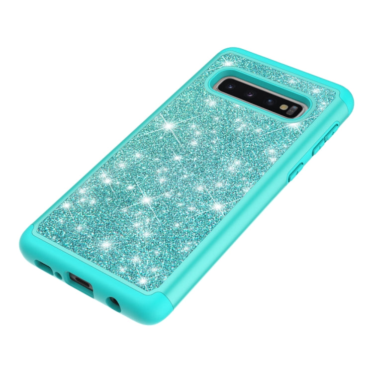 For Samsung Galaxy S10 Glitter Powder Contrast Skin Shockproof Silicone + PC Protective Case(Green)