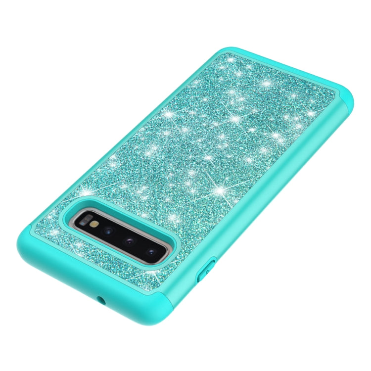 For Samsung Galaxy S10 Glitter Powder Contrast Skin Shockproof Silicone + PC Protective Case(Green)