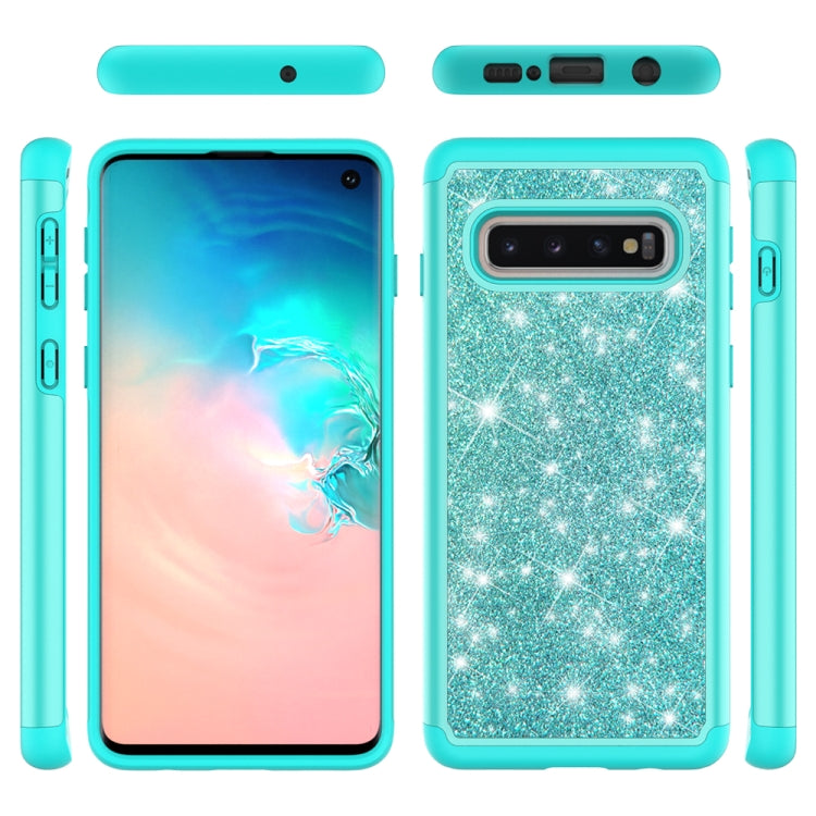 For Samsung Galaxy S10 Glitter Powder Contrast Skin Shockproof Silicone + PC Protective Case(Green)