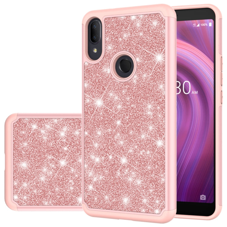 For Alcatel 3V (2019) Glitter Powder Contrast Skin Shockproof Silicone + PC Protective Case