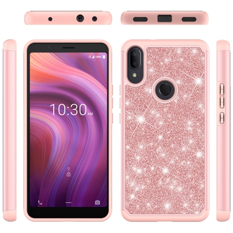 For Alcatel 3V (2019) Glitter Powder Contrast Skin Shockproof Silicone + PC Protective Case