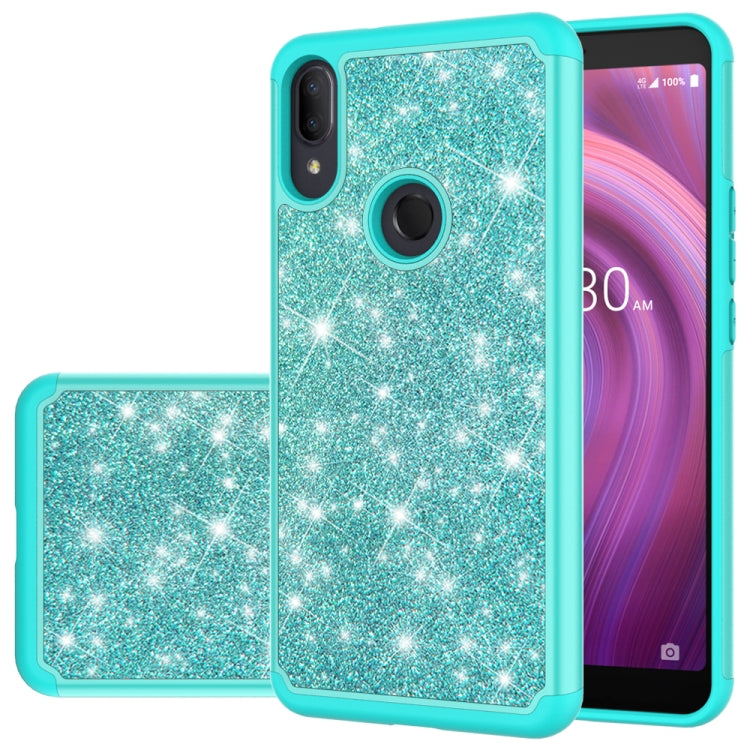 For Alcatel 3V (2019) Glitter Powder Contrast Skin Shockproof Silicone + PC Protective Case