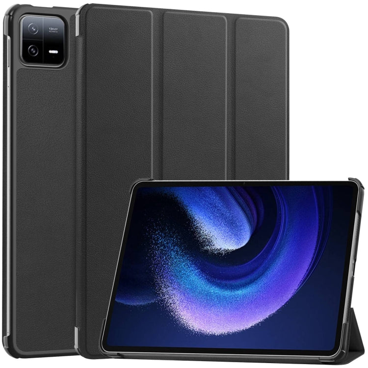 For Xiaomi Pad 6 / 6 Pro Custer Solid Color 3-Fold Stand Leather Smart Tablet Case